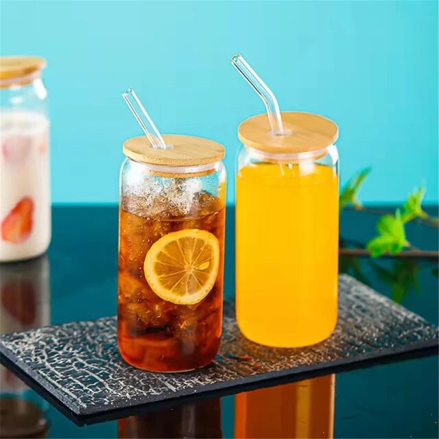 EasyTimeCups™ 350ml/550ml Glass Cup with Lid and Straw