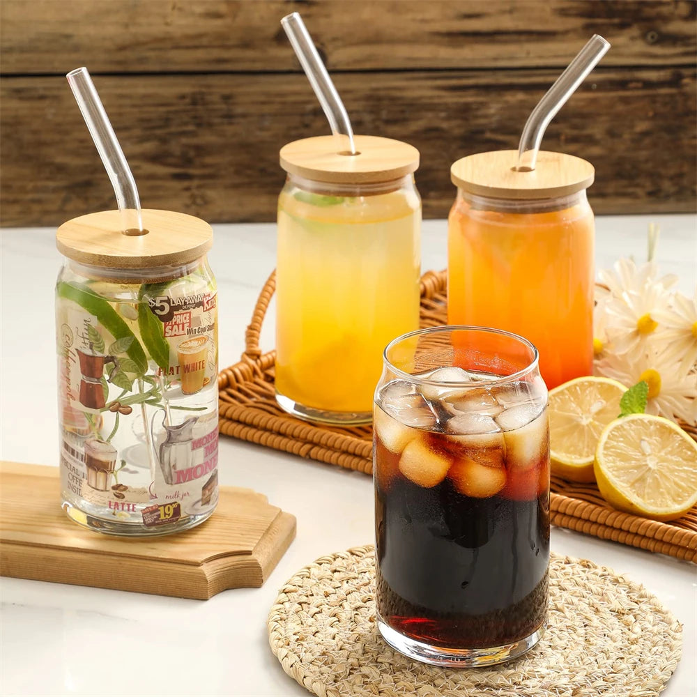 EasyTimeCups™ 350ml/550ml Glass Cup with Lid and Straw